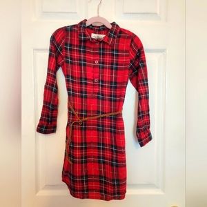 H&M Red and green girls shirt dress, size 6-7